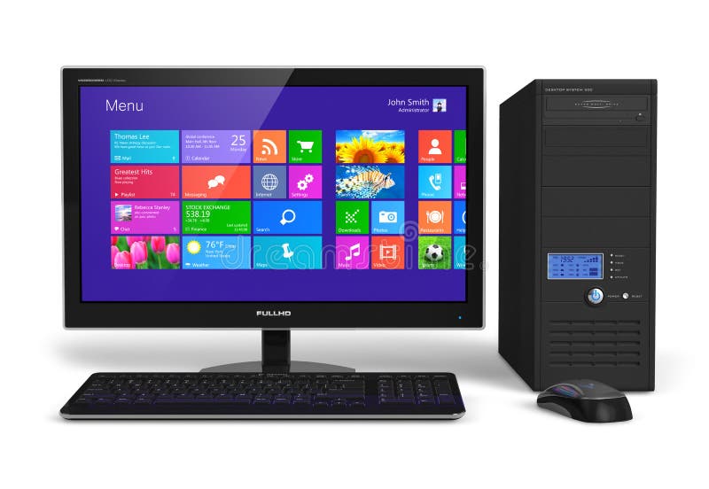Desktop computer with touchscreen interface vector illustration
