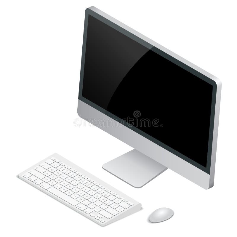 Desktop computer with wireless keyboard and mouse. Flat 3d Vector isometric illustration. stock illustration