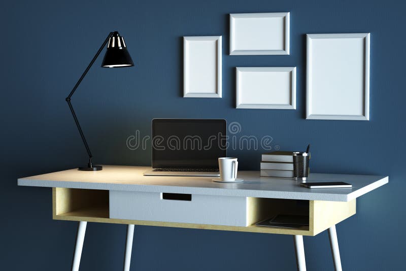 Desktop Designer cu notebook gol royalty free illustration