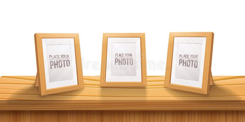 Desktop Empty Wooden Photo Frames Stand On The Table Cartoon Style Light Color Illustration Realistic Wood Transparent Stock Vector Illustration Of Poster Background