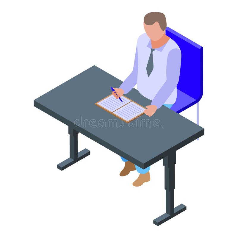 Desktop man writing icon, isometric style royalty free illustration