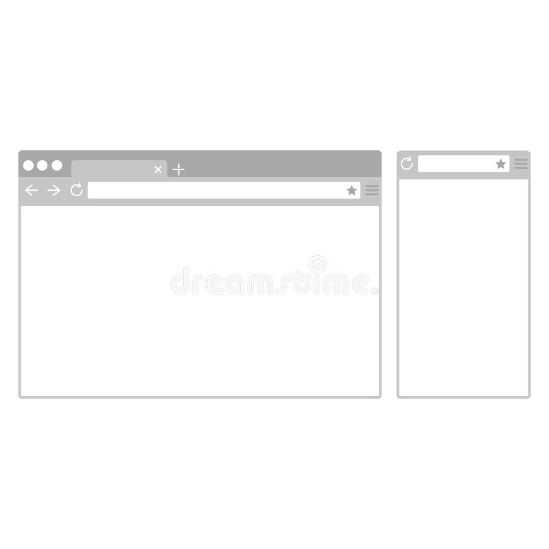 Desktop and mobile phone browser windows. Different devices web browser in flat design style.