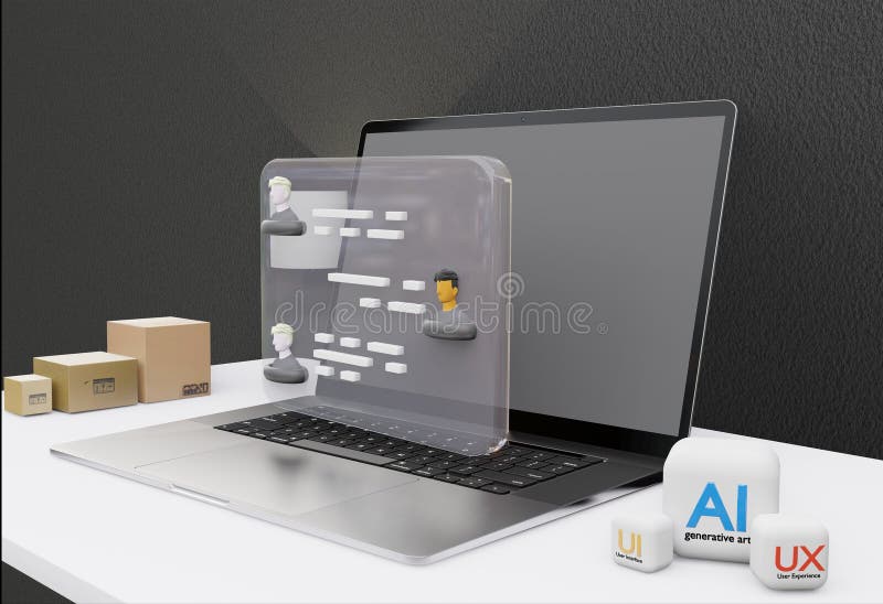 Desktop portatile 3d illustrazione sito web di analisi dei dati seo algoritmo ai ui ux programmazione di uno sfondo nero elegante royalty illustrazione gratis