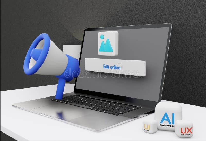 Desktop portatile 3d illustrazione sito web di analisi dei dati seo algoritmo ai ui ux programmazione di uno sfondo nero elegante illustrazione di stock