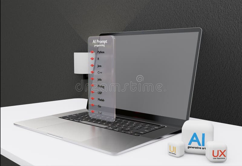Desktop portatile 3d illustrazione sito web di analisi dei dati seo algoritmo ai ui ux programmazione di uno sfondo nero elegante illustrazione vettoriale