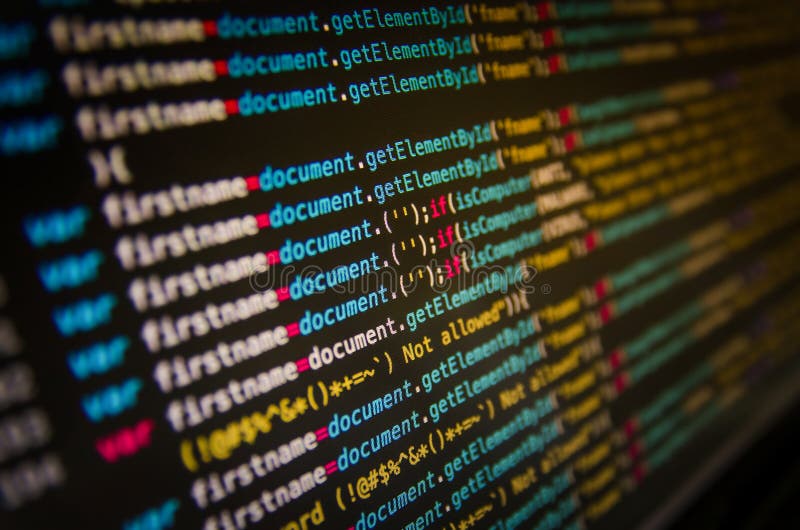 Desktop source code and Wallpaper by Computer language with coding and  programming. Stock Photo