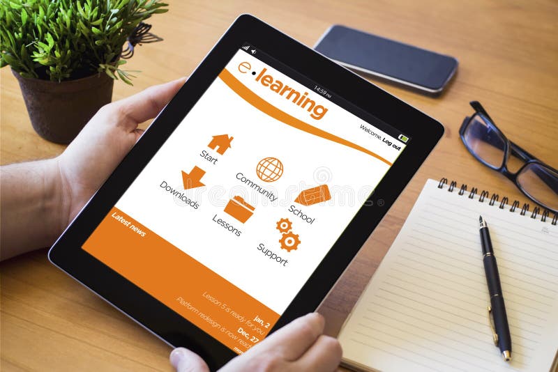 Desktop tablet e-learning stock photos
