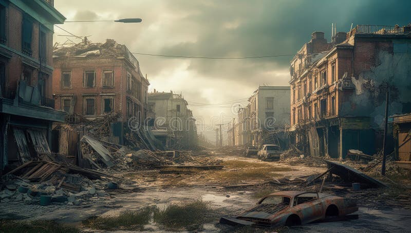 A Run Down City Street Filled with Lots of Rubble. Generative AI Stock ...