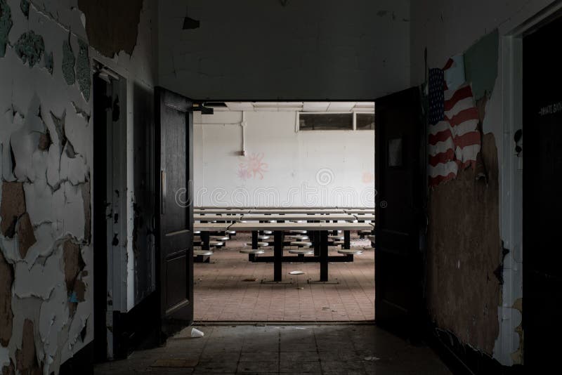 Desolate Cafeteria + American Flag - Abandoned Mid-Orange Correctional Prison - New York