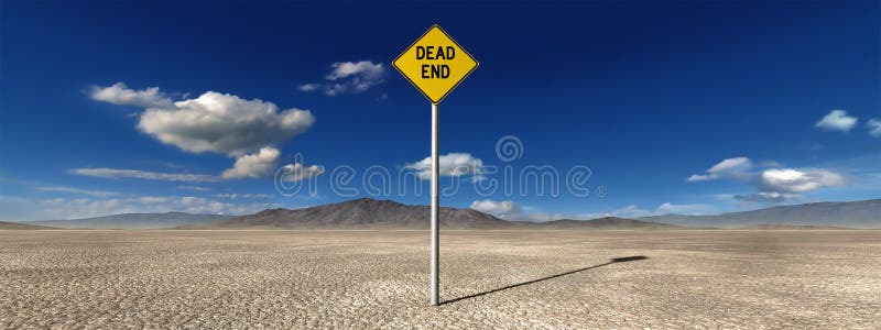 dead end sign on a dead end road in the desert Stock Photo