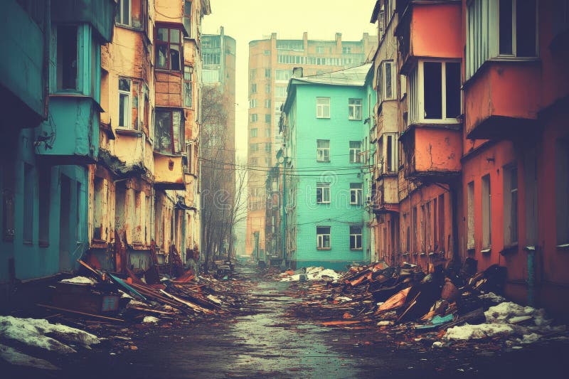 The desolate factory grounds in Kyiv during the winter stock images