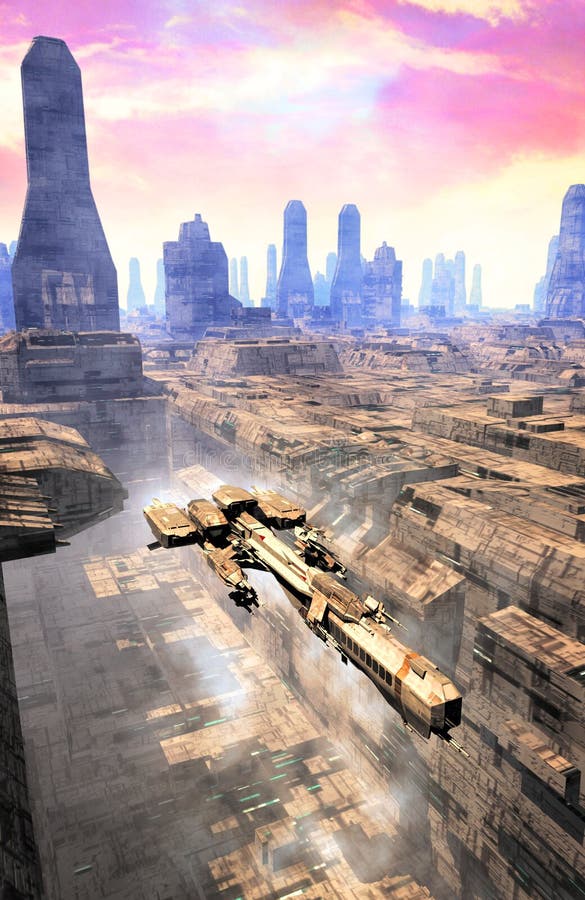 Despegue y ciudad de la nave espacial libre illustration Despegue y ciudad de la nave espacial libre illustration