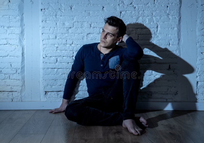 Desperate Lonely Unhappy Caucasian Man Suffering from Depression ...