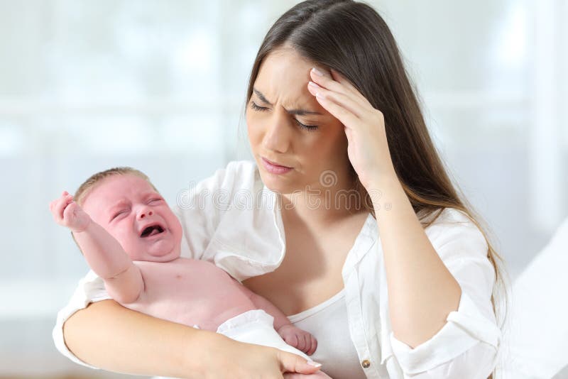 Desperate mother and her baby crying