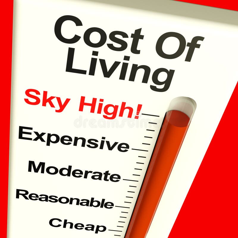 Cost Of Living Expenses Sky High Monitor Showing Increasing Cost. Cost Of Living Expenses Sky High Monitor Showing Increasing Cost