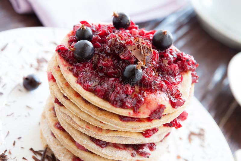 Dessert with Berry Jam and Chocolate Stock Photo Image of crisp, food