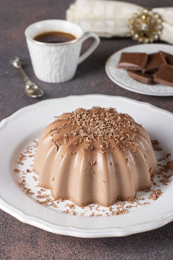 Dessert Blancmange with Chocolate Sprinkled with Chocolate Chips on