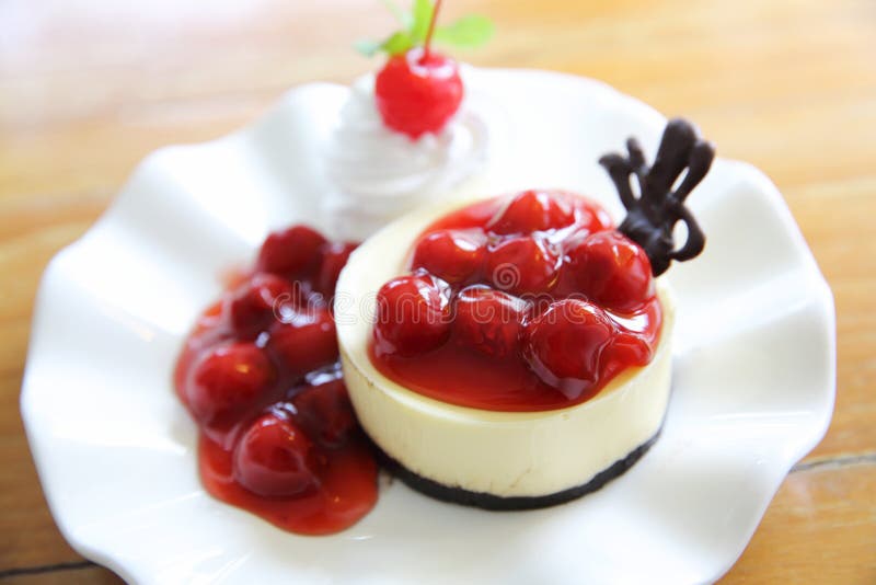 Dessert Cheesecake with Cherry Sauce Stock Image Image of