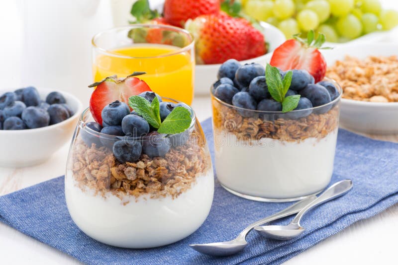 Dessert with Cream, Fresh Berries and Granola Stock Image Image of