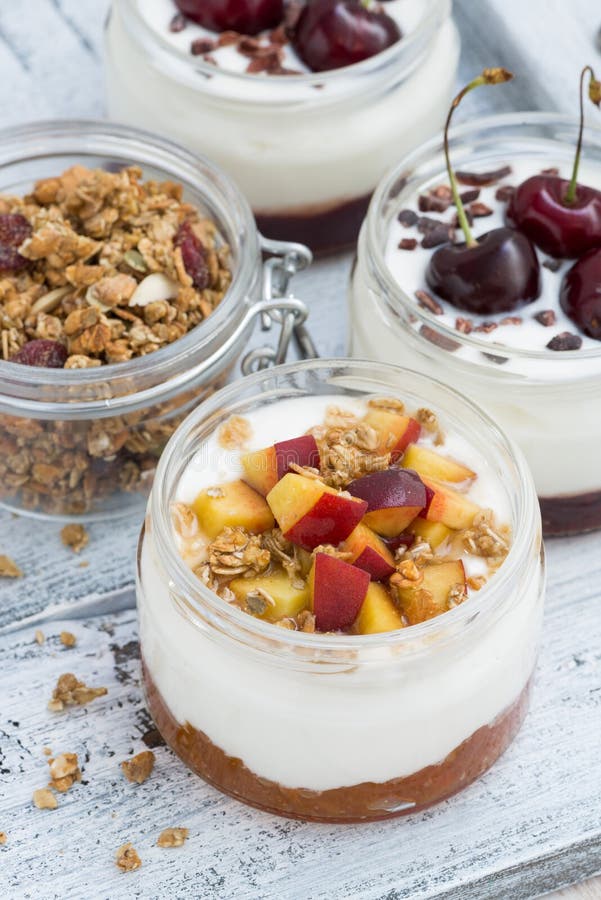 Dessert Cream Peach Cherry Jam Top View Vertical Stock Photos Free