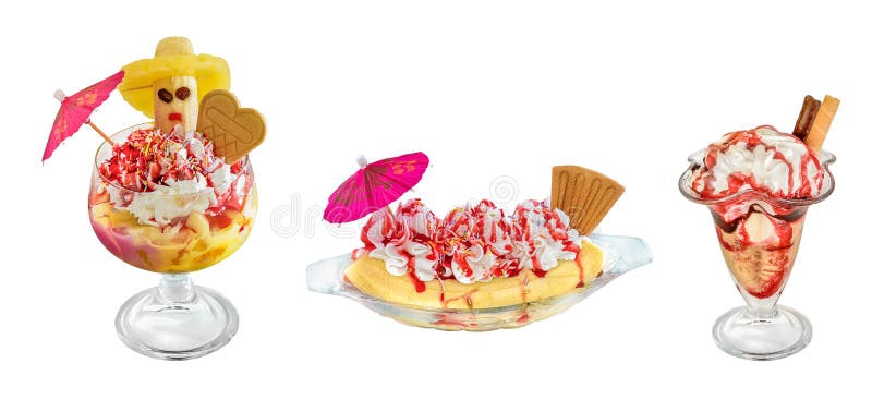 Dessert - Cup - bowl of ice cream and waffles isolated on white