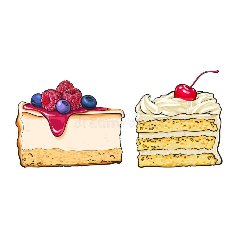 Dessert disegnati a mano - i pezzi di torta di formaggio e di vaniglia stratificata agglutinano royalty illustrazione gratis Dessert disegnati a mano - i pezzi di torta di formaggio e di vaniglia stratificata agglutinano royalty illustrazione gratis