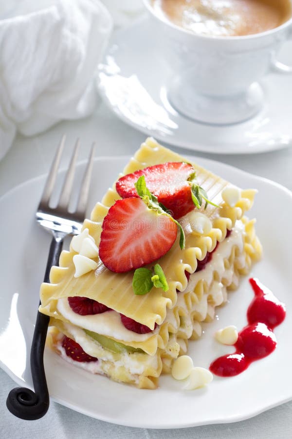 Dessert Lasagna with Berries and Kiwi Stock Image - Image of curls ...