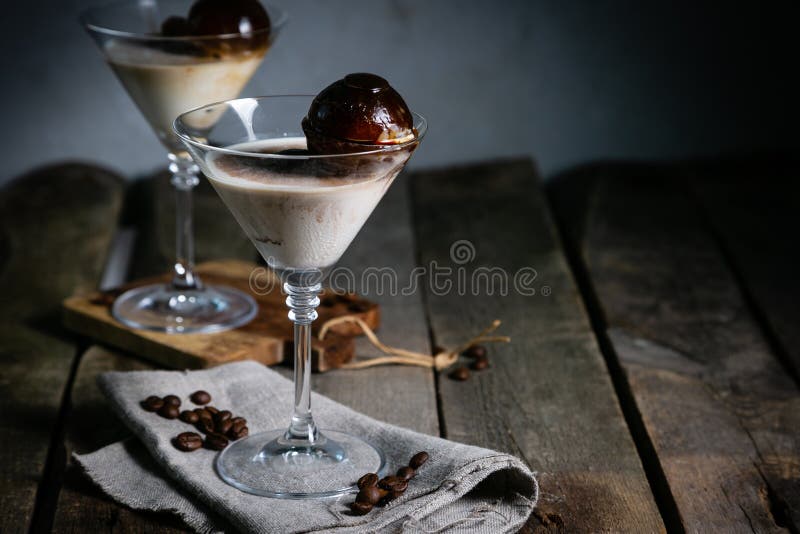 Dessert with Liqueur, Coffee Ice Cubes and Ice Cream Stock Image