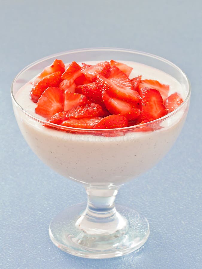 Dessert: Mascarpone cream with strawberries stock photography
