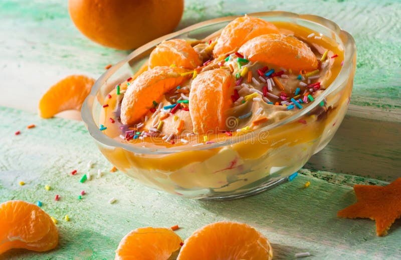 Orange Cream Dessert Fruit Wooden Board Stock Image Image of food, orange 30740895