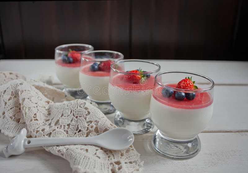 Dessert Panna Cotta in a Glass and Fresh Berries Stock Photo Image of