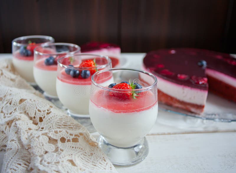 Dessert Panna Cotta in a Glass and Fresh Berries Stock Image Image of