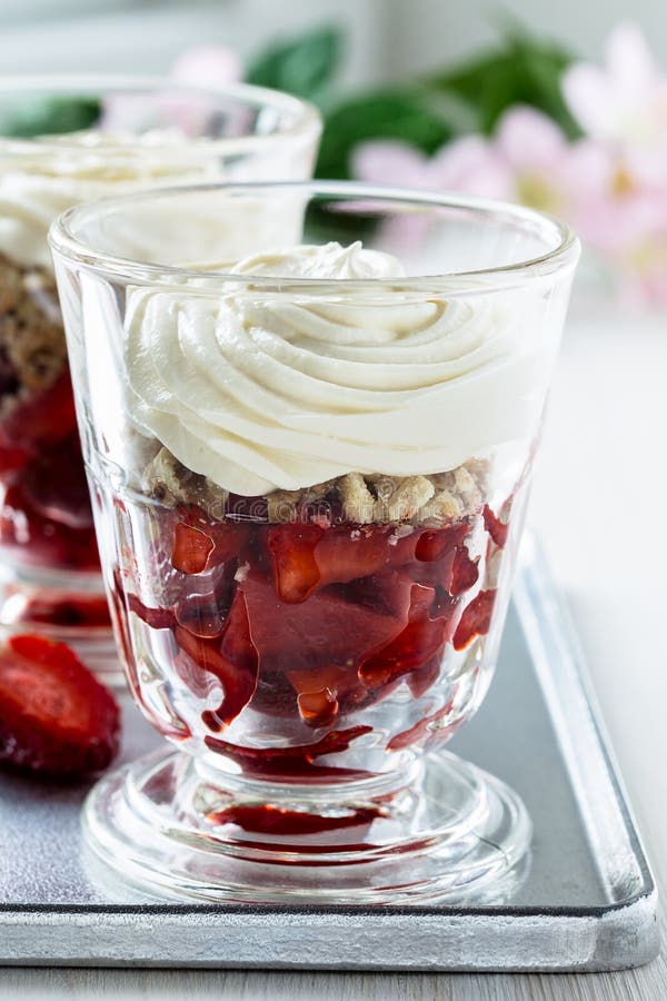 Christmas Dessert with Gingerbread,whipped Cream and Caramel Stock