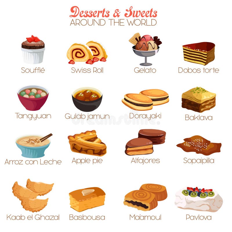 A vector illustration of dessert and sweets around the world icon sets. A vector illustration of dessert and sweets around the world icon sets