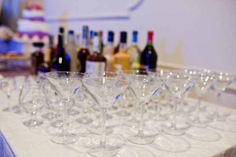 Dessert Table of Cocktails Beverages on Wedding Reception Stock Photo