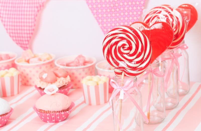 Dessert table at girls birthday party. Dessert table in pink at girls birthday party stock image Dessert table at girls birthday party. Dessert table in pink at girls birthday party stock image
