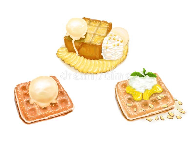 3 desserts: wafelroomijs en toost vector illustratie 3 desserts: wafelroomijs en toost vector illustratie