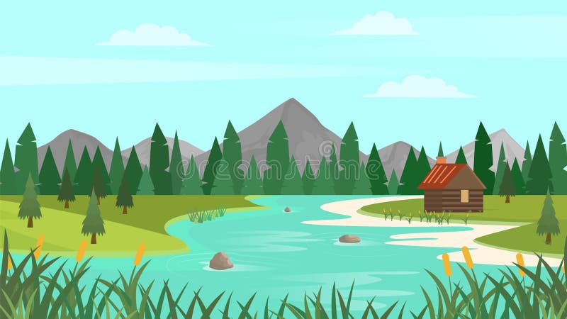 Tableau paysage Forêt de dessin animé avec montagne - TenStickers