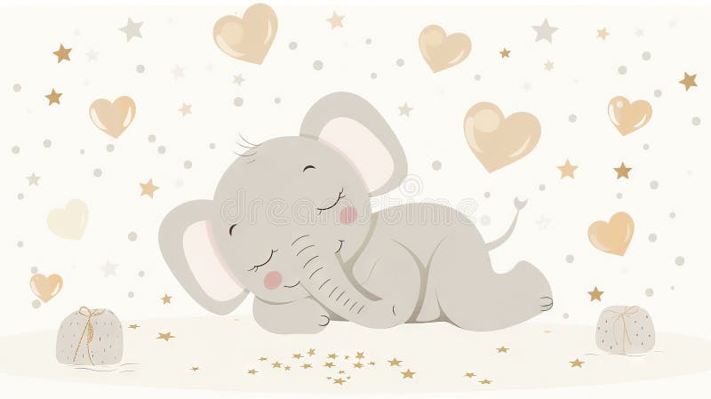 Dessin animé adorable couchage bébé éléphant isolé sur fond blanc. éléphant ludique. concept d'illustration numérique photo stock