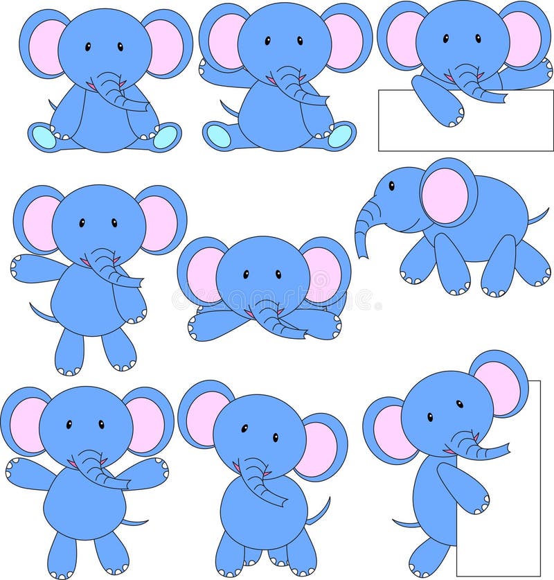 Illustration of elephant cartoon set collection. Illustration of elephant cartoon set collection