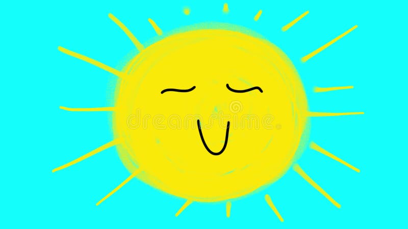 Dessin animé mignon soleil souriant sur un écran bleu. illustration stock