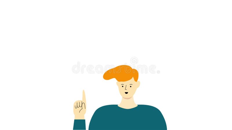 Dessin animé séquence jeune homme caucasien mâle en chemise bleue avec cheveux rouges stylisés en hypertrophie pointant illustration libre de droits