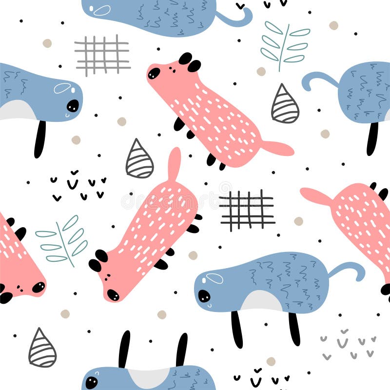 Dessin artistique de petit de rose de porc de chef de bande dessinée de griffonnage de modèle de fond de papier peint Scandinave illustration stock