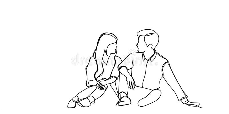 Dessin au trait continu d'un couple reposant et prenant la conversation Illustration romantique de vecteur de concept illustration stock