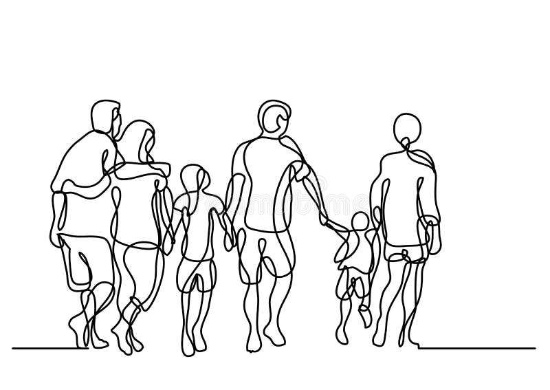 Dessin Au Trait Continu De La Marche Heureuse De Famille Dessin Au Trait Continu De La Marche Heureuse De Famille