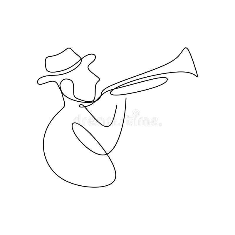 continuous line drawing of jazz musicians playing trumpet music instruments. continuous line drawing of jazz musicians playing trumpet music instruments