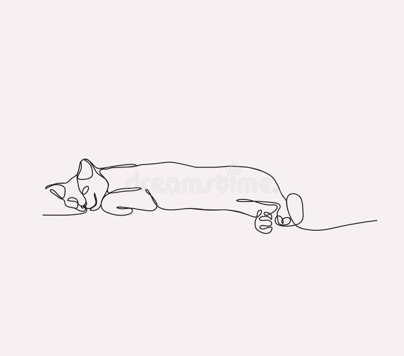 Dessin au trait continu du mensonge de chat illustration libre de droits Dessin au trait continu du mensonge de chat illustration libre de droits