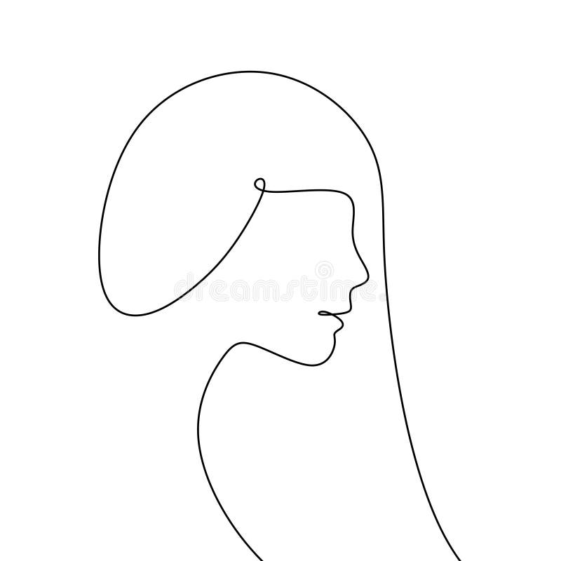 Dessin Au Trait Continu Du Modèle Avec Ses Derniers Cheveux