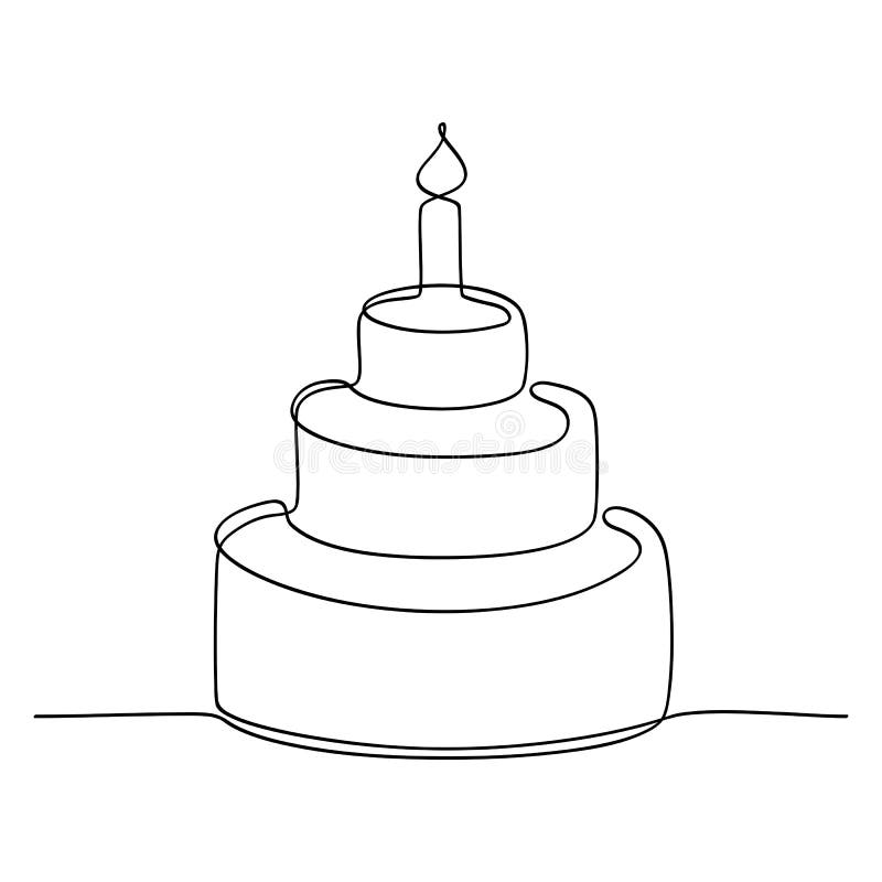Dessin Au Trait Continu Gateau D Anniversaire A Etages Avec La Bougie Illustration De Vecteur Illustration Du Celebrez Vacances