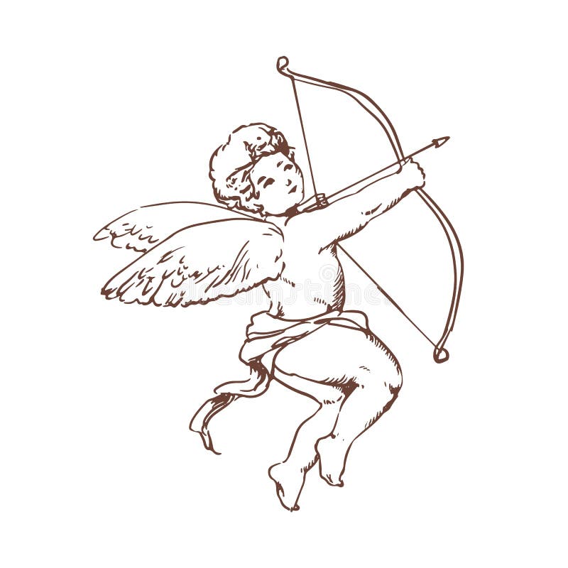 Voler Cupidon Avec Un Arc Et Flèche Isolé Sur Fond Blanc Clip Art